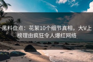 黑料盘点：花絮10个细节真相，大V上榜理由疯狂令人爆红网络