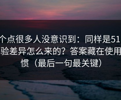 这个点很多人没意识到：同样是51网，体验差异怎么来的？答案藏在使用习惯（最后一句最关键）