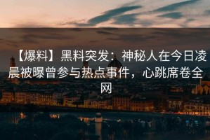 【爆料】黑料突发：神秘人在今日凌晨被曝曾参与热点事件，心跳席卷全网