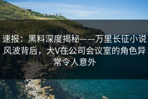 速报：黑料深度揭秘——万里长征小说风波背后，大V在公司会议室的角色异常令人意外