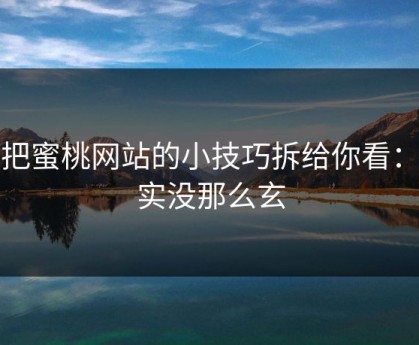 我把蜜桃网站的小技巧拆给你看：其实没那么玄