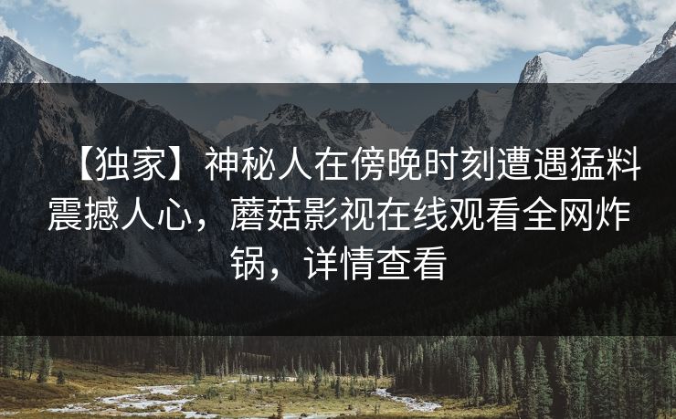 【独家】神秘人在傍晚时刻遭遇猛料震撼人心，蘑菇影视在线观看全网炸锅，详情查看