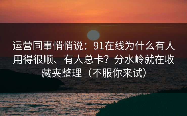 运营同事悄悄说：91在线为什么有人用得很顺、有人总卡？分水岭就在收藏夹整理（不服你来试）